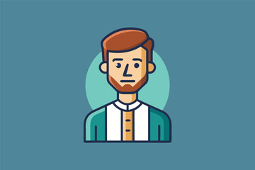 Aufkleber - Character illustration of a young man with a beard wearing a modern outfit in a minimalistic design against a soft blue background