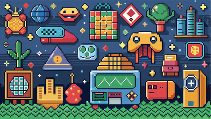 Leinwandbilder - Colorful vector illustration featuring playful shapes and designs set against a vibrant background full of graphic elements