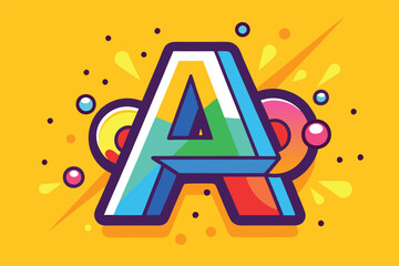 Fototapete - Bright and colorful vector illustration showcasing a stylized letter A on a vibrant yellow background with playful design elements