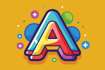 Fototapete - Bright and colorful vector illustration showcasing a stylized letter A on a vibrant yellow background with playful design elements