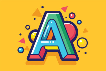 Fototapete - Bright and colorful vector illustration showcasing a stylized letter A on a vibrant yellow background with playful design elements