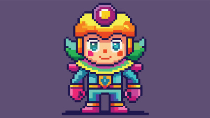 Poster - Colorful retro-style pixel art character stands confidently in a simple background, showcasing vibrant colors and distinct features reminiscent of classic video games
