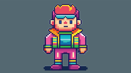 Leinwandbilder - Colorful retro-style pixel art character stands confidently in a simple background, showcasing vibrant colors and distinct features reminiscent of classic video games