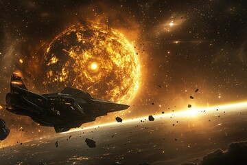 Wall Mural - a sleek spacecraft explores the vibrant expanse of outer space