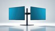 © pngking - A duo of monitors on a metal desktop mount against a white background.