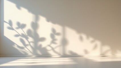 Wall Mural - minimalistic simple background featuring blurred foliage shadow on a wall. attractive background for