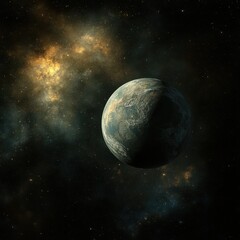 Wall Mural - a singular planet floats amidst a starry nebulous cosmic background