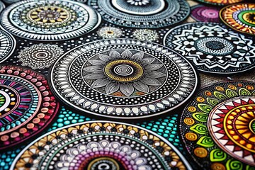 Wall Mural - macro black & white geometric abstract art: handcrafted circles, squares, and ovals