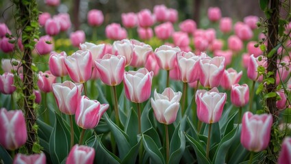 beautiful tulips flowers in garden plant.