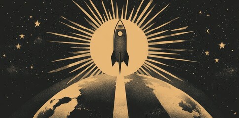 Wall Mural - a rocket ship launches towards the sun and starry universe