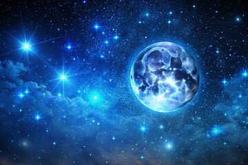 Wall Mural - Majestic Blue Moon Night Sky - Stunning Celestial Landscape Photography