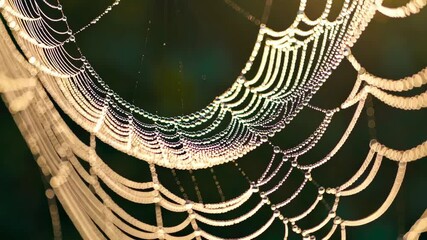 Captivating dewdrenched spider web sparkling in sunlight with intricate patterns