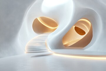 Aufkleber - Modern architectural interior featuring fluid forms and soft colors in a spacious luminous setting