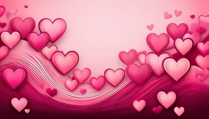 Wall Mural - pink hearts border pattern wave background, flying hearts illustration for valentine day greeting ca