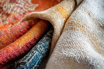 Poster - Elegant textile featuring intricate patterns and rich color tones, showcasing fine craftsmanship and intricate designs for decorative purposes