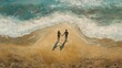© Khaisan - Romantic silhouette of couple strolling hand in hand along beach painting