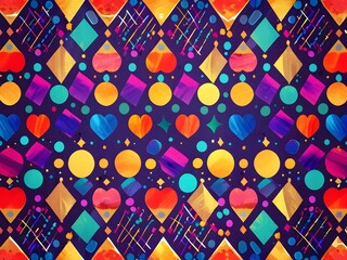 Wall Mural - Retro Pink Heart: Colorful Seamless Geometric Wallpaper and Textile Design,Ai generated 