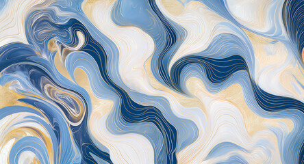 Wall Mural - elegant abstract design featuring swirling blue and beige hues creates a fluid, marble-like texture 