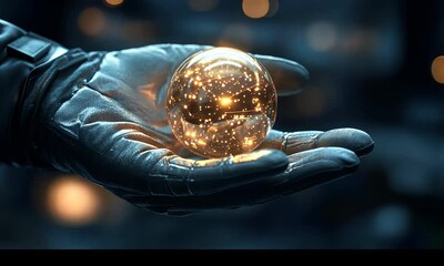 Aufkleber - Futuristic Hand Holds Luminous Orb