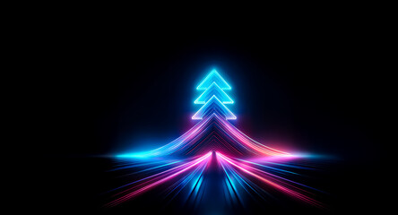 Wall Mural - dynamic neon arrows in blue and pink rise upwards on black, creating an abstract futuristic design w