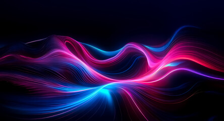 Wall Mural - abstract waves of vibrant pink and blue light flow and ripple across a dark backdrop, creating a dyn