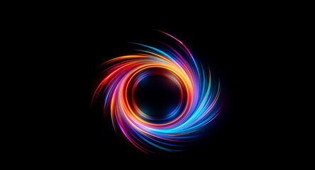 Wall Mural - swirling vibrant lights create a circular portal against a stark black backdrop. abstract design wit