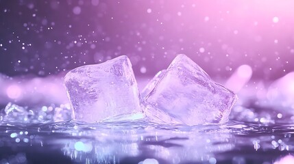 Aufkleber - Two ice cubes glisten in water, surrounded by a mist of colorful light.