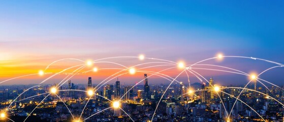 Global Network Connectivity: A Cityscape at Dawn