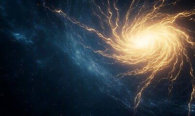 Poster - A vibrant galaxy swirling with golden light against a dark cosmic background.