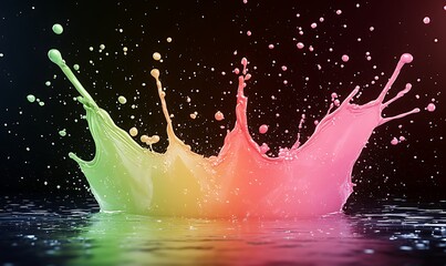 Poster - Colorful splash of liquid creating artistic patterns against a dark background.