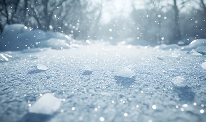 Poster - Snowy pathway with sparkling snowflakes and a serene winter atmosphere.