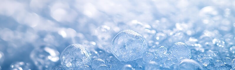 Poster - Close-up of shimmering ice cubes with a soft blue background.