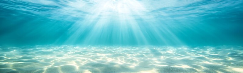 Aufkleber - Beneath the ocean surface, sunlight filters through clear blue water, creating a serene, tranquil environment.
