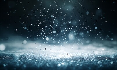 Leinwandbilder - Abstract close-up of water droplets falling in a dark, misty environment.