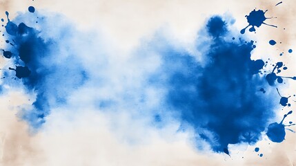 Poster - Soft blue watercolor splash on a beige background, creating an artistic effect.