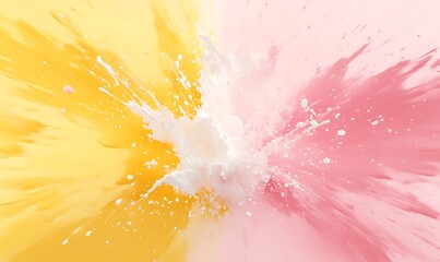 Poster - Colorful explosion of yellow, pink, and white paint creating a vibrant abstract background.