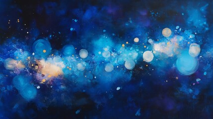 Abstract Galaxy Painting Blue Gold Night Sky