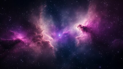 Poster - Vibrant nebula surrounded by stars in a cosmic expanse of purple and black hues.