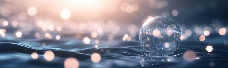 Poster - Captivating bubble on a serene water surface, illuminated by soft, glimmering light.