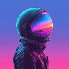Wall Mural - an astronaut wearing a helmet with colorful cosmic view