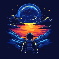 Wall Mural - an astronaut gazes at a celestial landscape with stars and skies