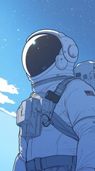 Wall Mural - an astronaut standing with a space helmet gazing at the sky
