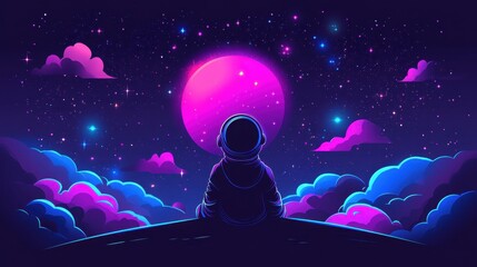 Wall Mural - a lone astronaut gazes at stars and clouds in the cosmos