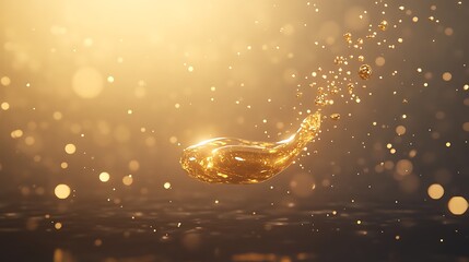 Aufkleber - A shimmering golden fish glides gracefully through a sparkling, illuminated underwater scene.