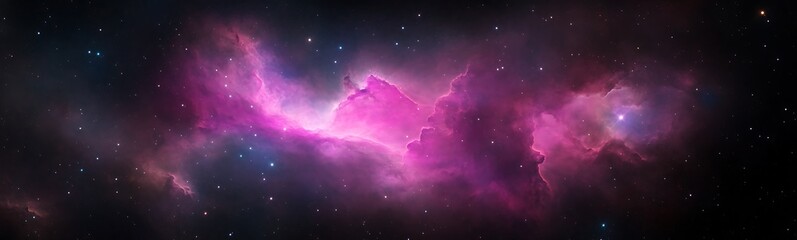 Poster - Vibrant cosmic nebula with swirling pink and purple hues against a starry background.