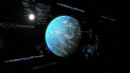 Wall Mural - animation of earth rotating in space with digital data and graphs surrounding