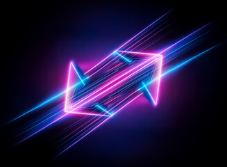 Wall Mural - vibrant neon square with pink and blue arrows pointing inward. geometric and abstract design glows b