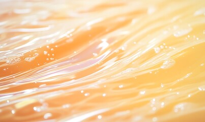 Fototapete - Soft waves of orange liquid with sparkling bubbles create a soothing, abstract background.