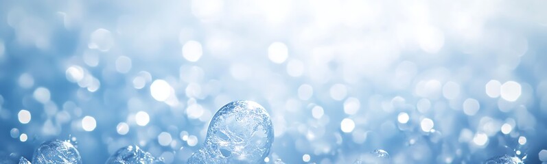 Poster - Blue water droplets reflecting light create a serene and refreshing atmosphere.