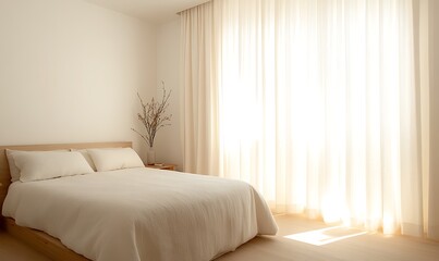 Poster - Cozy bedroom with natural light and soft decor creating a calming atmosphere.